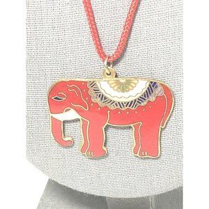 Red Elephant Charm Pendant Necklace, 21”, Brass/copper Red Enamel Inlay. Indian